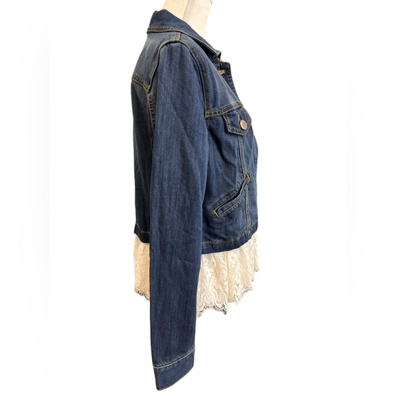 CAbi Dakota Denim Jacket w/ Detachable Lace Hem Small Stretch Jean Jacket - Picture 5 of 16